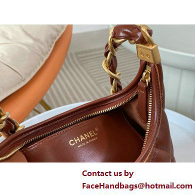 Chanel Shiny Lambskin  &  Gold-Tone Metal Small Hobo Bag brown AS4922 2025